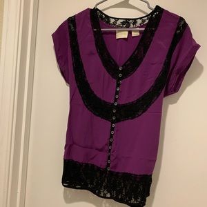 Falls Purple and Black Lace Silk Blouse